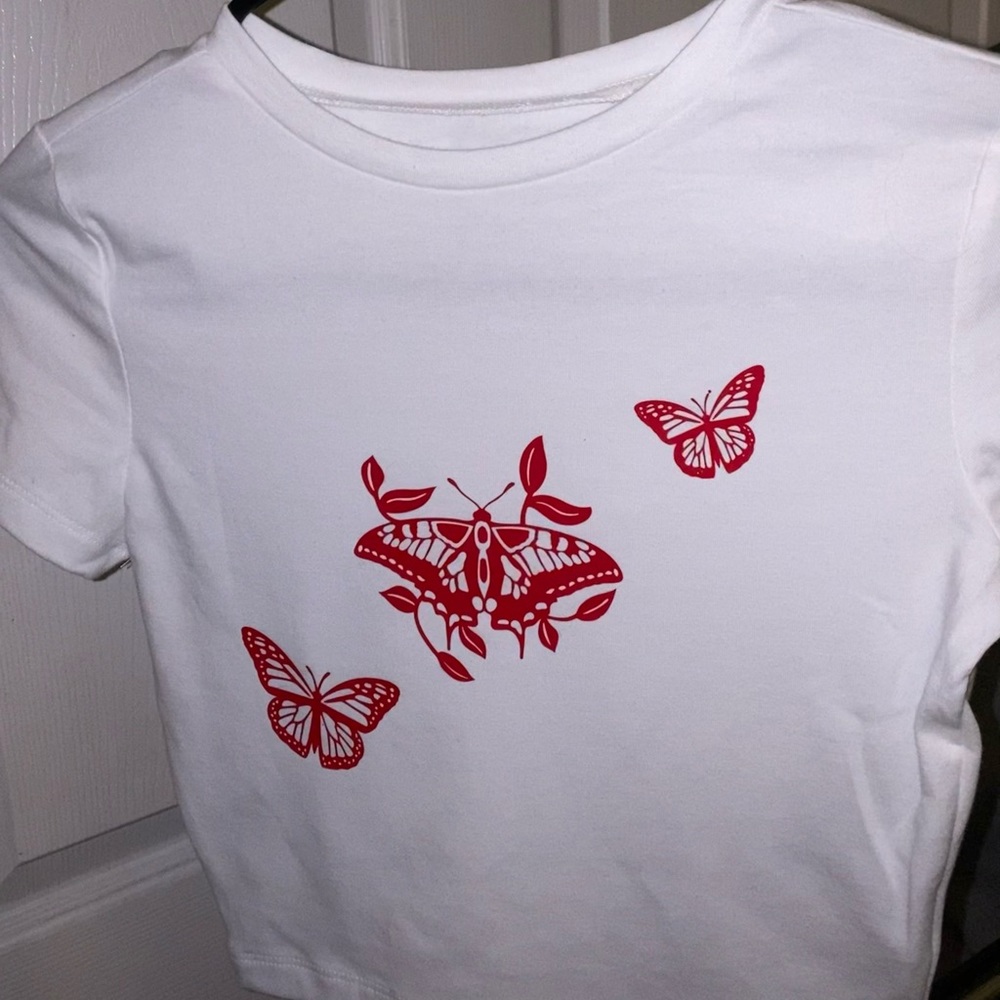 red butterfly crop top